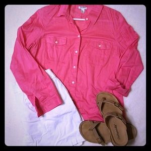 Women's hot pink button down shirt